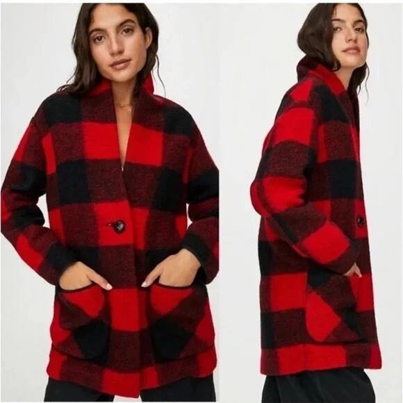 WILFRED FREE Aritzia Neelam Wool Blend Jacket Sz XXS Red Buffalo Plaid - Picture 4 of 12